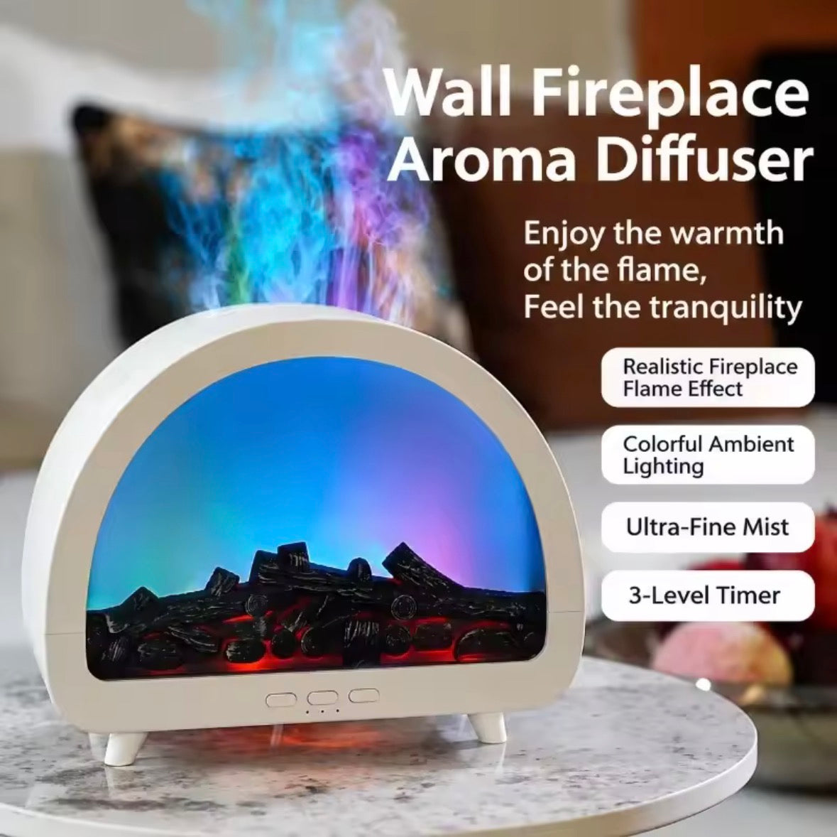 Diffuseur d’Arômes à Flamme – Effet Cheminée & Lumière Aurora ✨🔥