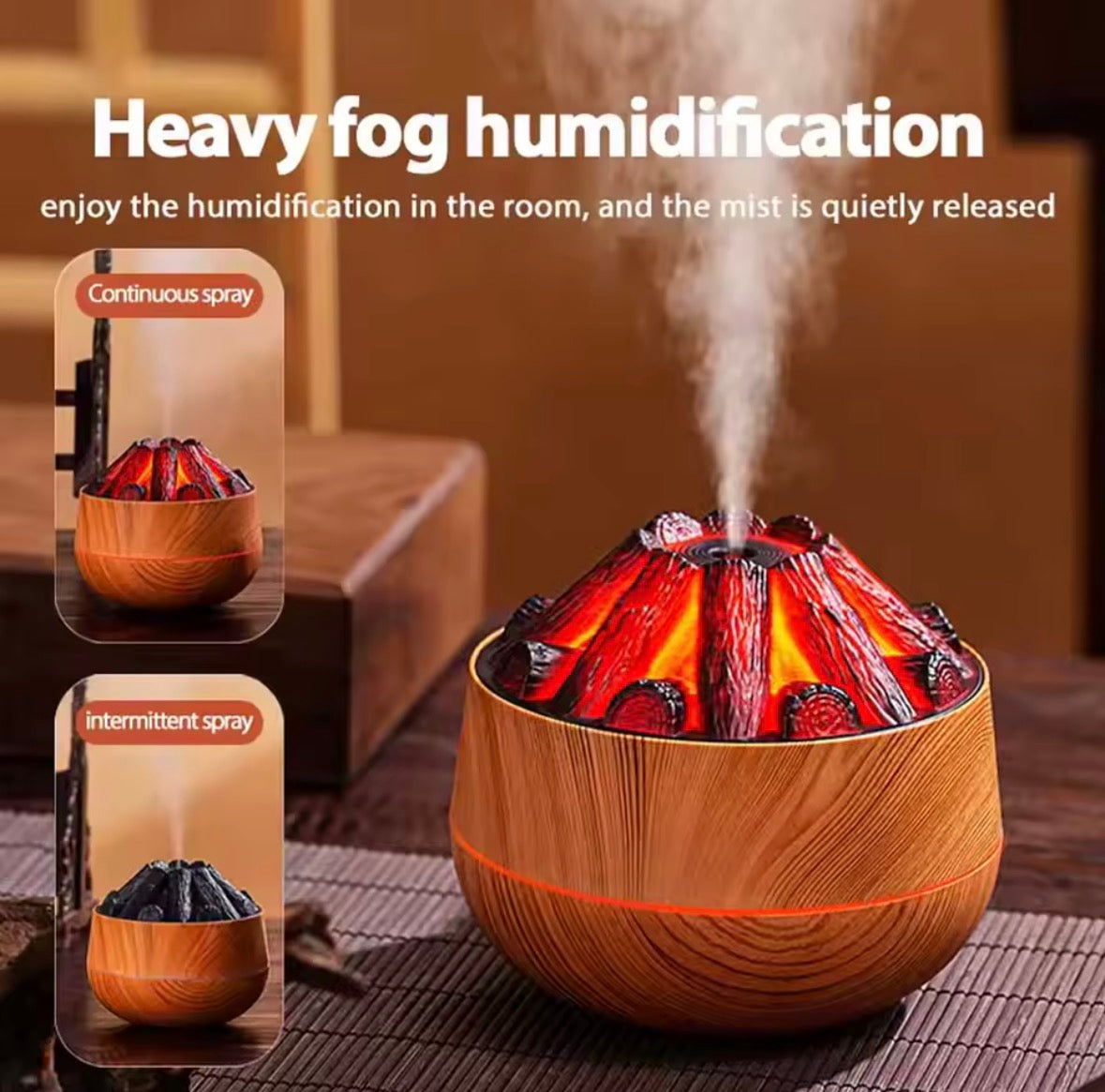 Humidificateur Flamme 300 ml – Diffuseur d’Huiles Essentielles & Veilleuse LED