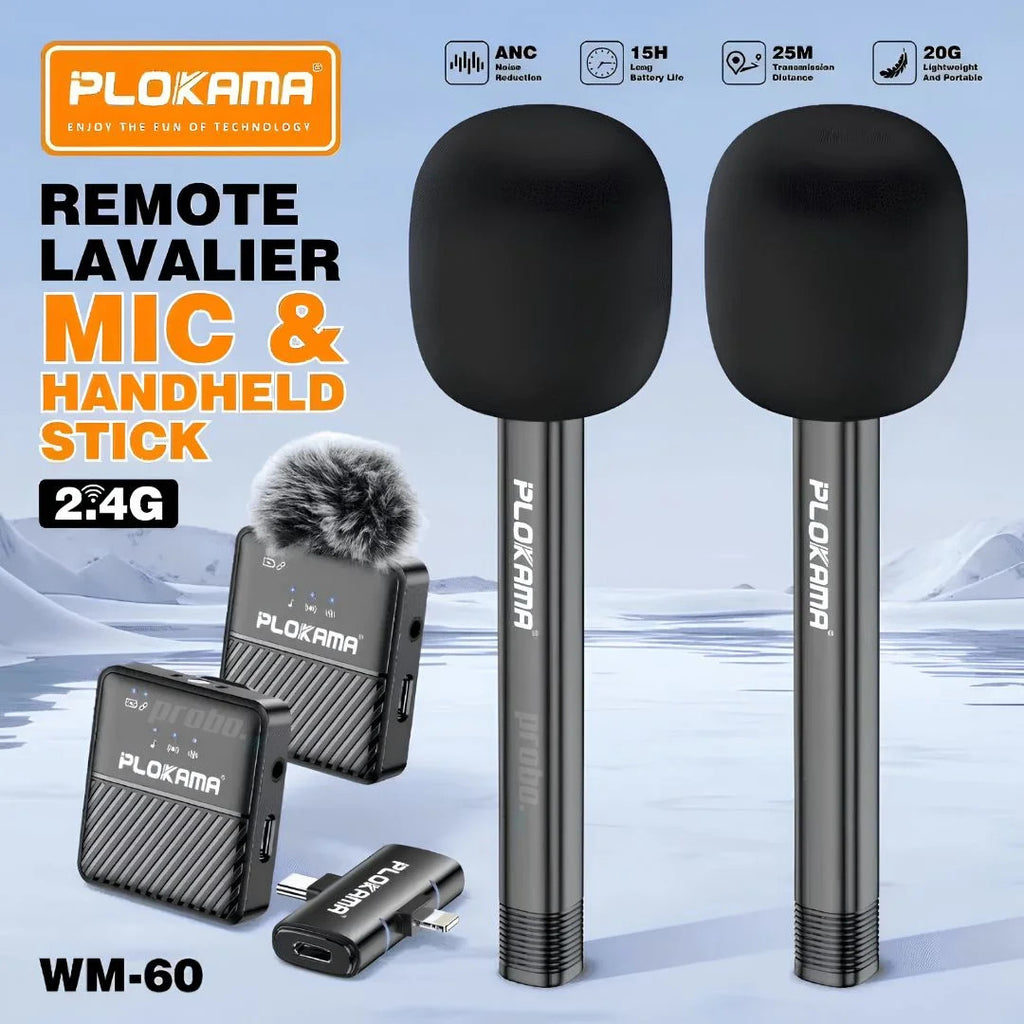 PLOKAMA WM-60 – Microphone Sans Fil 2.4G avec Réduction de Bruit (ANC)